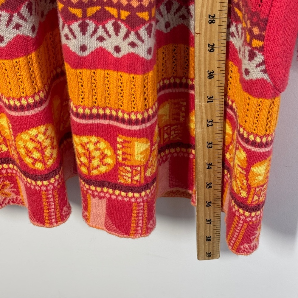 KOOI Knit Vibrant Red Orange Patterned Cardigan Nordic Fair Isle Zip Cotton - Picture 14 of 16